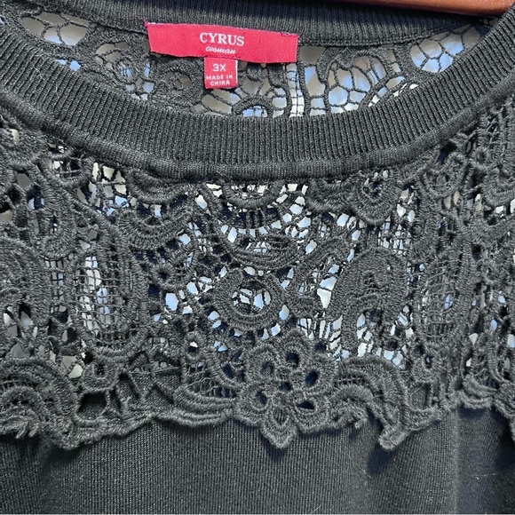 Cyrus Woman Black Knit Crochet Crew Neck Cold Shoulder Sweater Size 3x - Picture 4 of 9